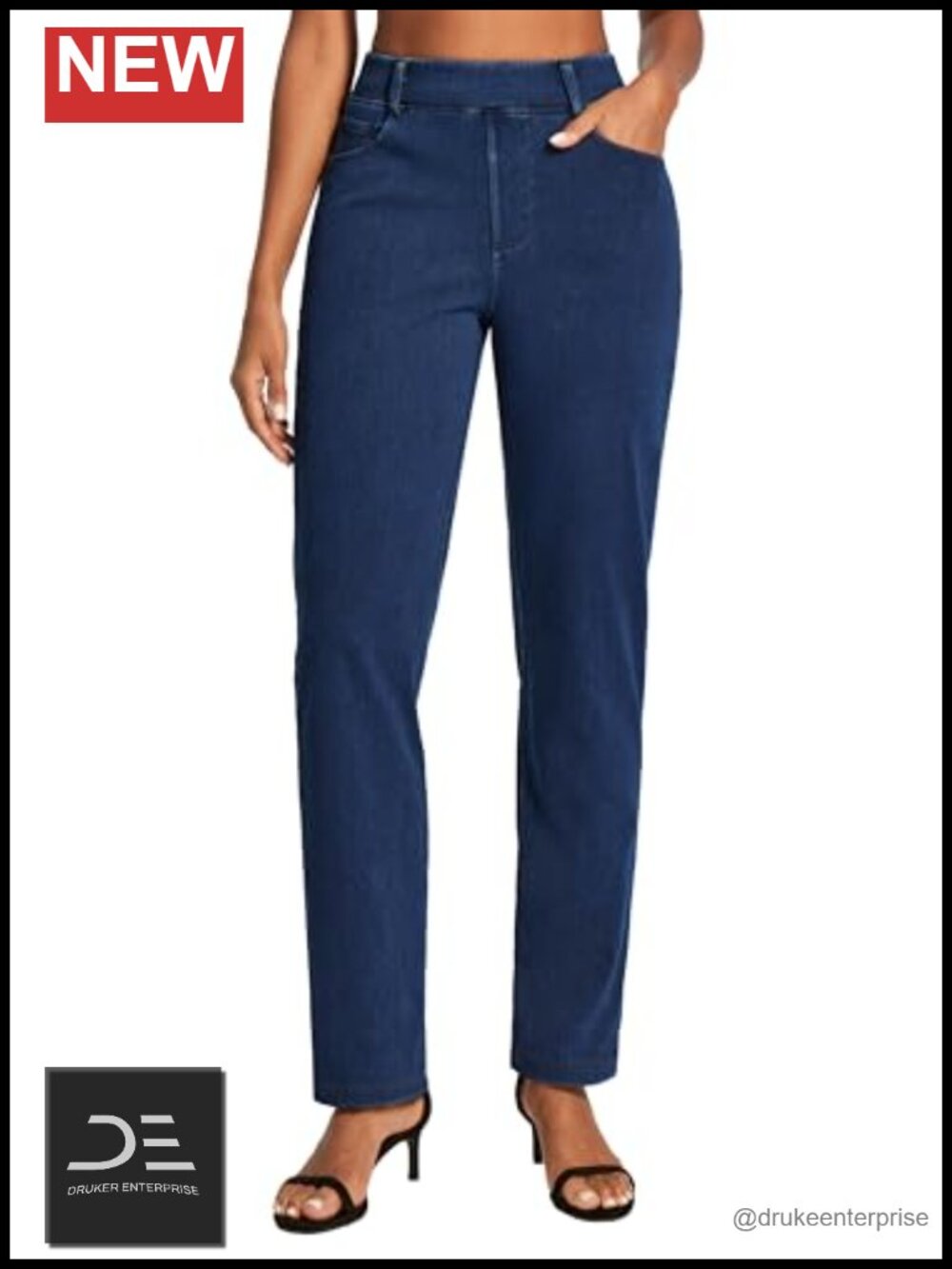 Stretchy Pull On Straight Leg Jeans High Waisted Bootcut Denim